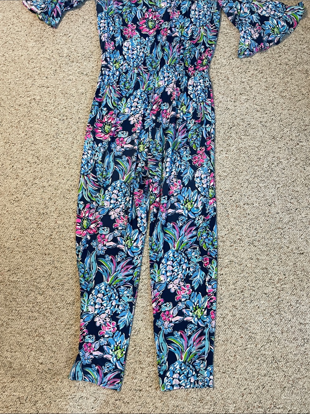 Lilly Pulitzer Navy Floral Off-Shoulder Jumpsuit with Pink & Light Blue Accents - Picture 10 of 10